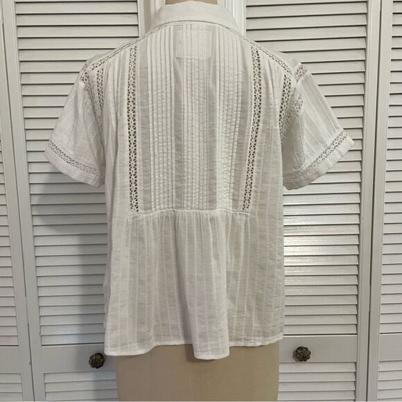 Lucky Brand White Lace Details Buttoned Down Flowy Shirt Sz-XS - Picture 5 of 15